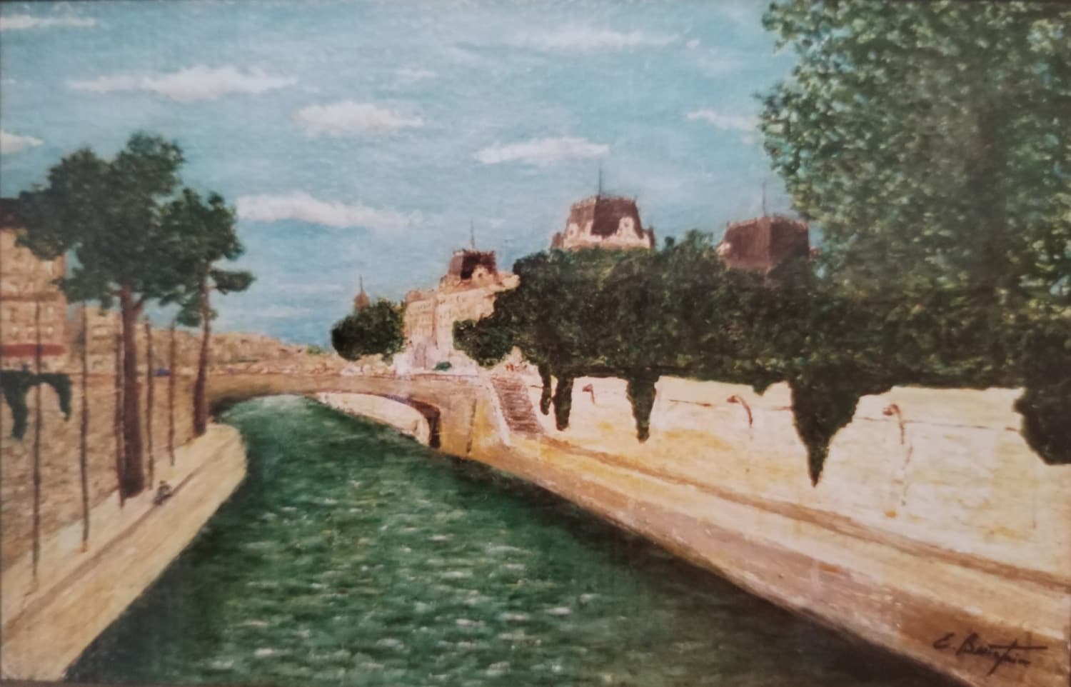 Vista de puente de Paris Oleo Eduardo Beristain